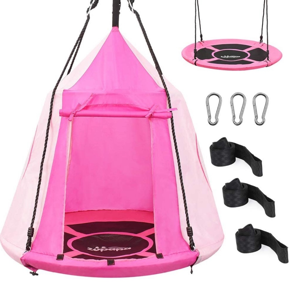 NIB Pink Hanging Kids Tree Swing Tent Saucer Playhouse, Indoor Outdoor Use